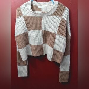 moon & madison Brown and White Checkered Sweater